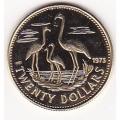 Bahamas $20 Gold 1973 Flamingos BU