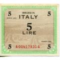 Italy 5 Lire 1943 M#12b AU Allied Issue