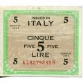 Italy 5 Lire 1943A M#18b XF Allied Issue