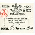 Keeling Cocos 1/10 Rupee 1902 S#123 UNC