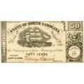 North Carolina 50 Cents 1863 Confederate Treasury Note NC-28 UNC