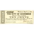 Virginia Richmond 10 Cents 1862 City Note AU