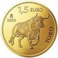 2021 Spain 1.5 Euro 1 Ounce 999.9 Gold Doubloon Bull Reverse Proof