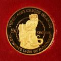 Turks & Caicos 50 Crowns Gold PF 1978 White Lion of Mortimer