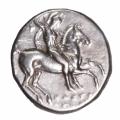 Calabria Tarentum AR Nomos 281-272 B.C. Warrior on Horse-Taras on Dolphin Vlasto 713