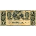 Virginia Winchester 1840s $1 Bank of the Valley in Virginia VA255-G4 VF details