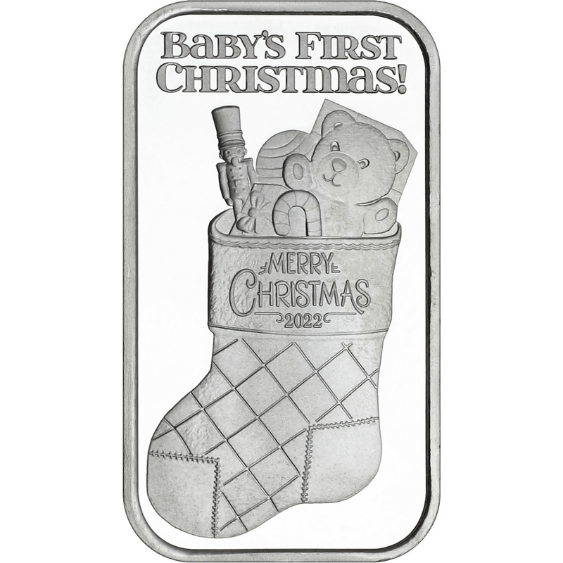 2022 Baby's First Christmas Teddy Bear Stocking 1oz Silver Bar (X-14)