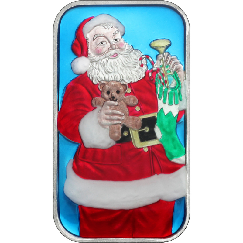 2022 Santa Claus Christmas Stocking 1oz Silver Bar Enameled (XE-1)