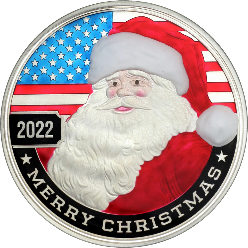 2022 Patriotic Santa Claus Merry Christmas 1oz Silver Round Enameled (XE-7)