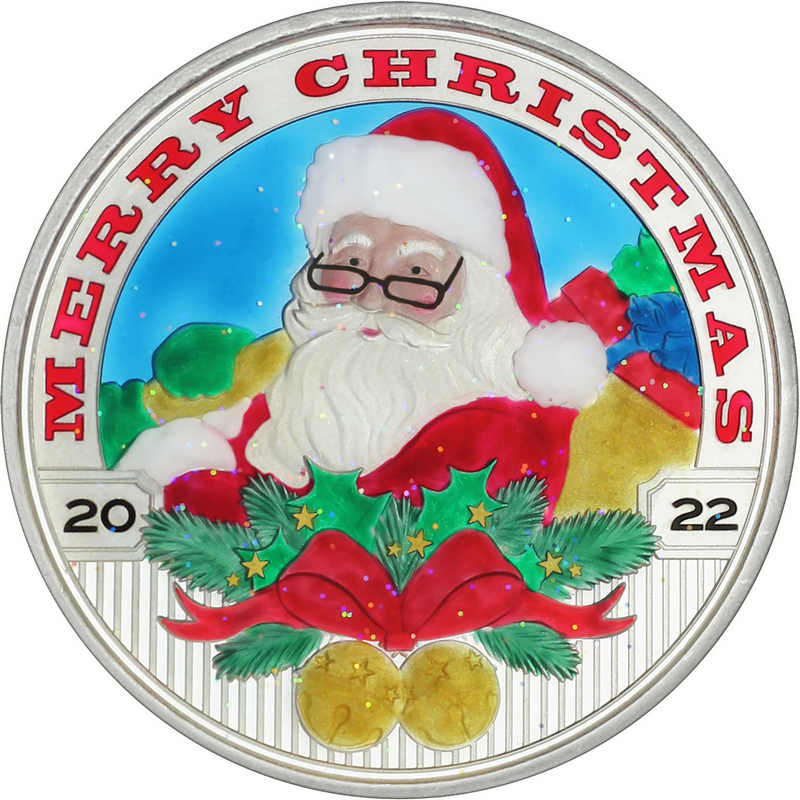 2022 Merry Christmas Santa Claus 1oz Silver Round Enameled (XE-9)